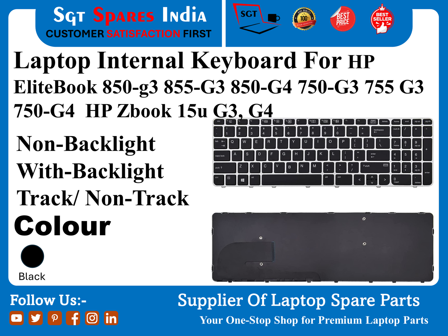 Laptop Internal Keyboard For HP EliteBook 850-g3 855-G3 850-G4 750-G3 755 G3 750-G4 HP Zbook 15u G3. G4 Non-Backlight With-Backlight Track/ Non-Track Colour Black