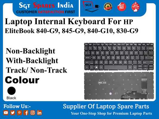 Laptop Internal Keyboard For HP EliteBook 840-G9, 845-G9, 840-G10, 830-G9 Non-Backlight With-Backlight Track/ Non-Track Colour Black