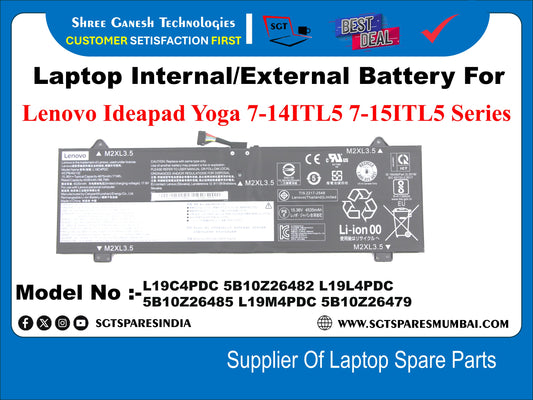 Laptop Internal Compatible Battery For Lenovo Ideapad Yoga 7-14/TL5 7-15ITL5 Series&nbsp; Model No : L19C4PDC, 5B10Z26482, L19L4PDC, 5810Z26485, L19M4PDC, 5B10Z26479