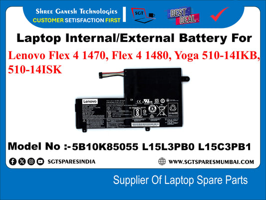 Laptop Internal Compatible Battery For Lenovo Flex 4 1470, Flex 4 1480, Yoga 510-141KB, 510-14ISK Model No :-5B10K85055 L15L3PBO L15C3PB1