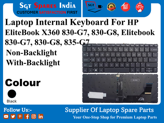 Laptop Internal Keyboard For HP Elite Book X360 830-G7, 830-G8, Elitebook 830-G7, 830-G8, 835-G'7 Non-Backlight With-Backlight Colour Black