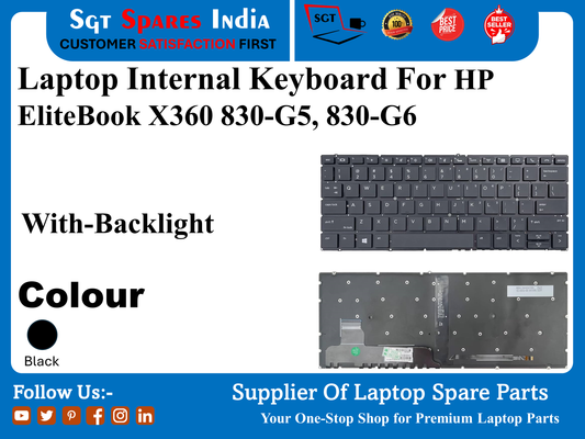 Laptop Internal Keyboard For HP EliteBook X360 830-G5, 830-G6 With-Backlight Colour Black