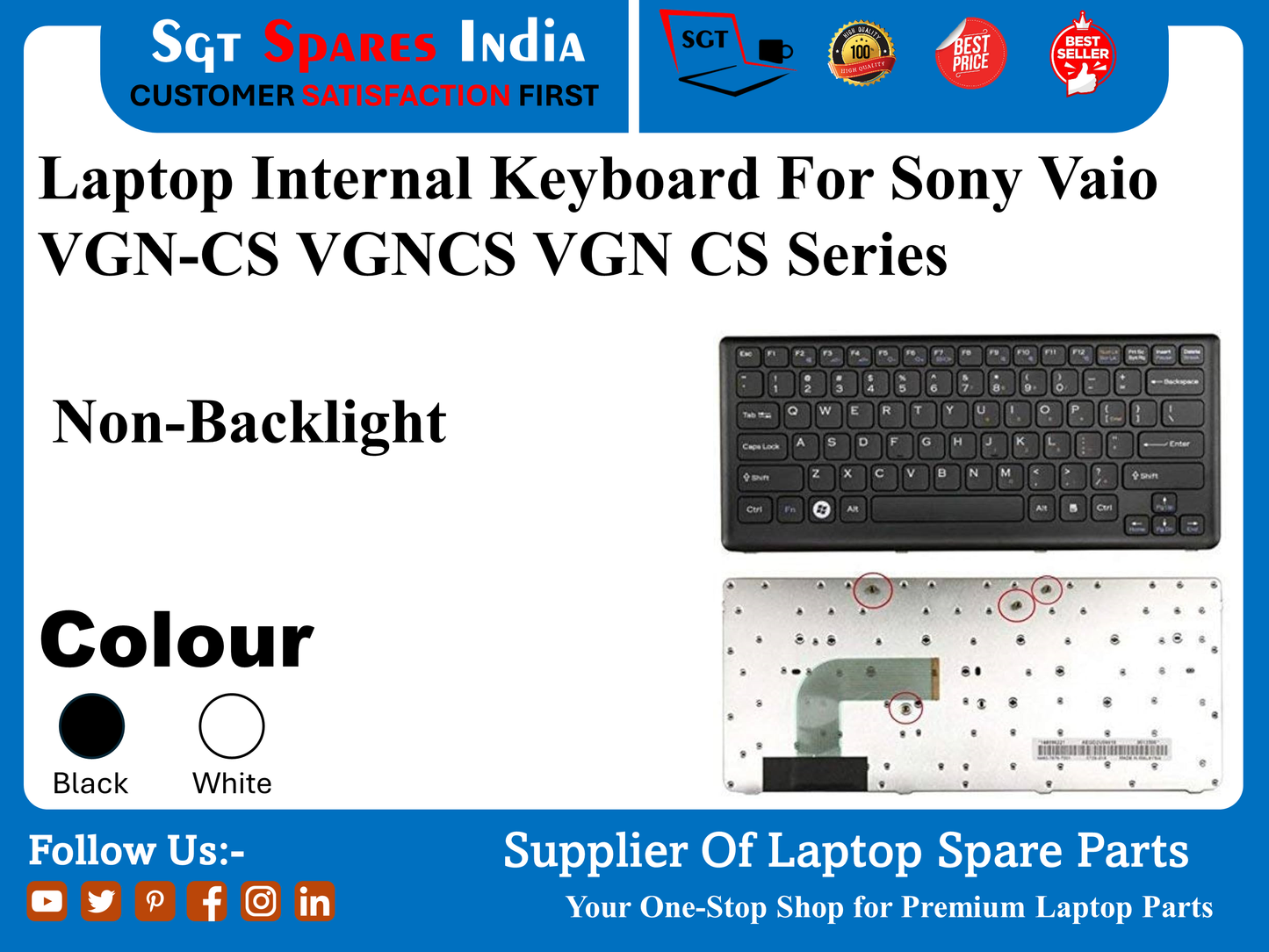 Laptop Internal Keyboard For Sony Vaio VGN-CS VGNCS VGN CS Series Non-Backlight Colour Black White