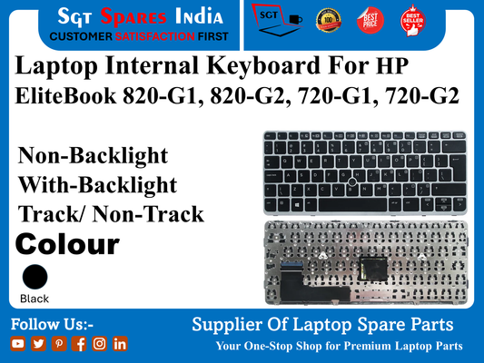 Laptop Internal Keyboard For HP EliteBook 820-G1, 820-G2, 720-G1, 720-G2 Non-Backlight With-Backlight Track/ Non-Track Colour Black