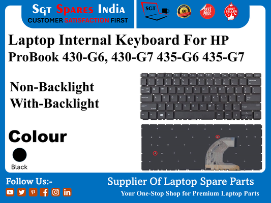 Laptop Internal Keyboard For HP ProBook 430-G6, 430-G7 435-G6 435-G7 Non-Backlight With-Backlight Colour Black