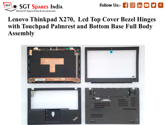 Lenovo Thinkpad X270, Laptop Lcd Top Cover Bezel Hinges with Touchpad Palmrest and Bottom Base Full Body Assembly