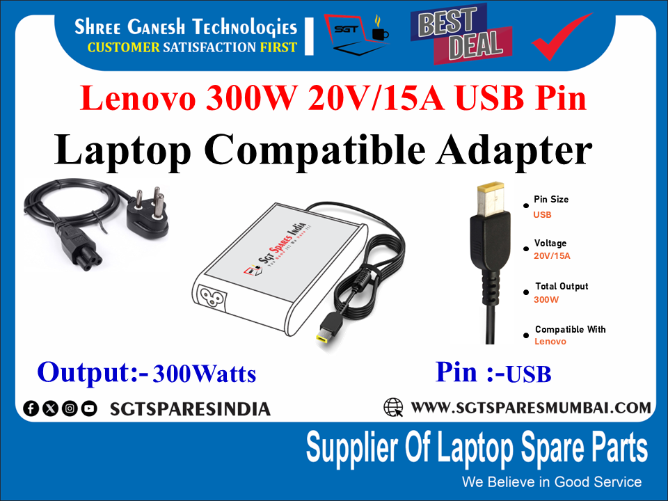 Lenovo 300W 20V/15A USB Pin laptop compatile adapter