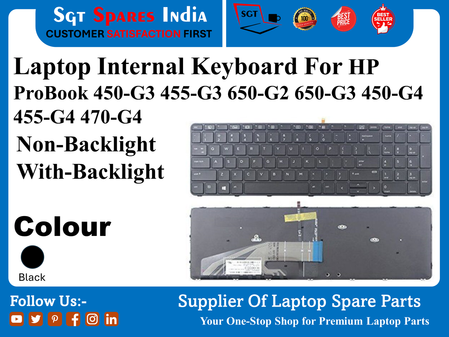 Laptop Internal Keyboard For HP ProBook 450-G3 455-G3 650-G2 650-G3 450-G4 455-G4 470-G4 Non-Backlight With-Backlight Colour Black