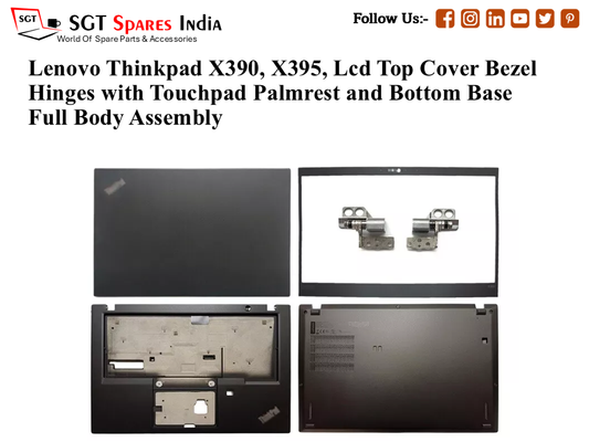 Lenovo Thinkpad X390, Laptop Lcd Top Cover Bezel Hinges with Touchpad Palmrest and Bottom Base Full Body Assembly