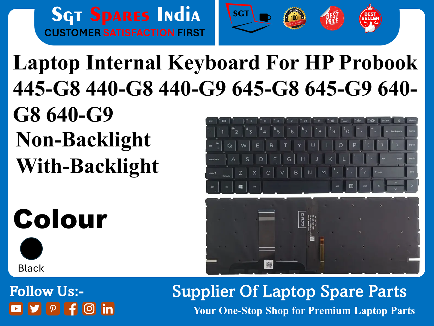 Laptop Internal Keyboard For HP Probook 445-G8 440-G8 440-G9 645-G8 645-G9 640- G8 640-G9 Non-Backlight With-Backlight Colour Black