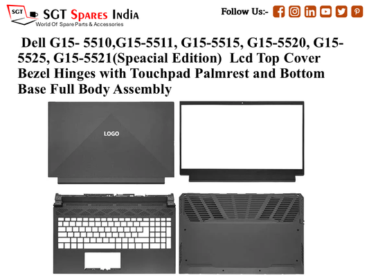 Dell G15- 5510,G15-5511, G15-5515, G15-5520, G15- 5525, G15-5521(Speacial Edition) Laptop Lcd Top Cover Bezel Hinges with Touchpad Palmrest and Bottom Base Full Body Assembly