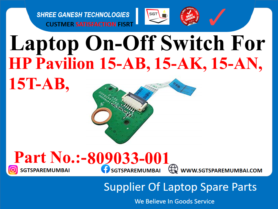 Laptop On-Off Switch For HP Pavilion 15-AB, 15-AK, 15-AN, 15T-AB, Part No.:-809033-001