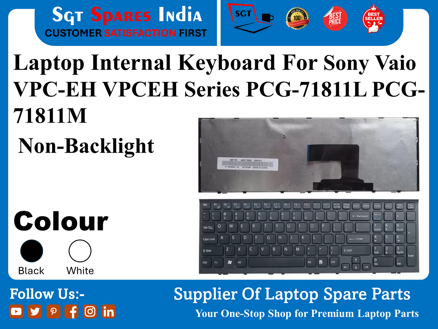 Laptop Internal Keyboard For Sony Vaio VPC-EH VPCEH Series PCG-71811L PCG- 71811M Non-Backlight Colour Black White