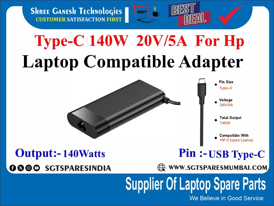Type-C 140W  20V/5A  For Hp Laptop Compatible Adapter