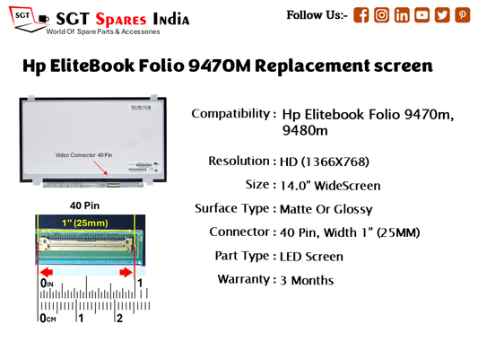 Hp EliteBook Folio 9470M, 9480m Replacement screen