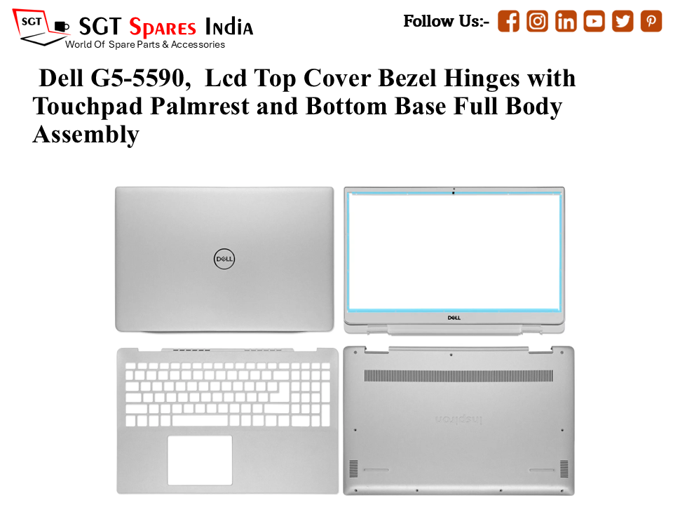 Dell G5- 5590, Laptop Lcd Top Cover Bezel Hinges with Touchpad Palmrest and Bottom Base Full Body Assembly