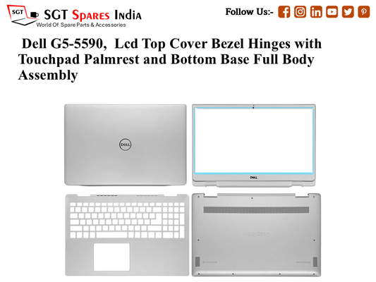 Dell G5- 5590, Laptop Lcd Top Cover Bezel Hinges with Touchpad Palmrest and Bottom Base Full Body Assembly