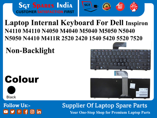 Laptop Internal Keyboard For Dell Inspiron N4110 M4110 N4050 M4040 M5040 M5050 N5040 N5050 N4410 M411R 2520 2420 1540 5420 5520 7520 Non-Backlight Colour Black