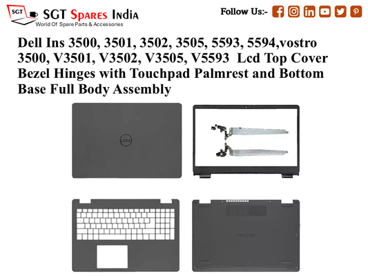 Dell Ins 3500, 3501, 3502, 3505, 5593, 5594, vostro 3500, V3501, V3502, V3505, V5593 Laptop Lcd Top Cover Bezel Hinges with Touchpad Palmrest and Bottom Base Full Body Assembly