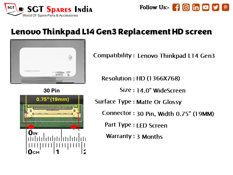 Lenovo Thinkpad L14 Gen3 Replacement HD screen