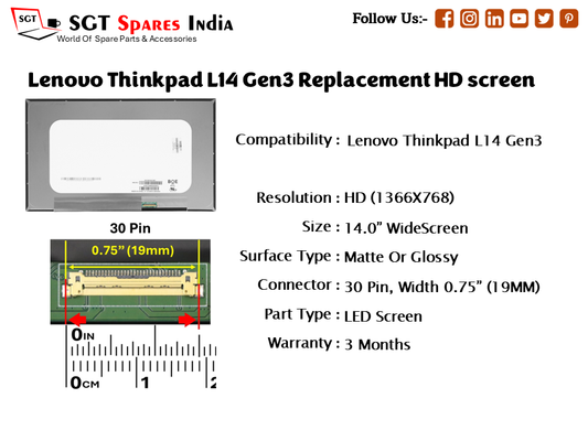 Lenovo Thinkpad L14 Gen3 Replacement HD screen