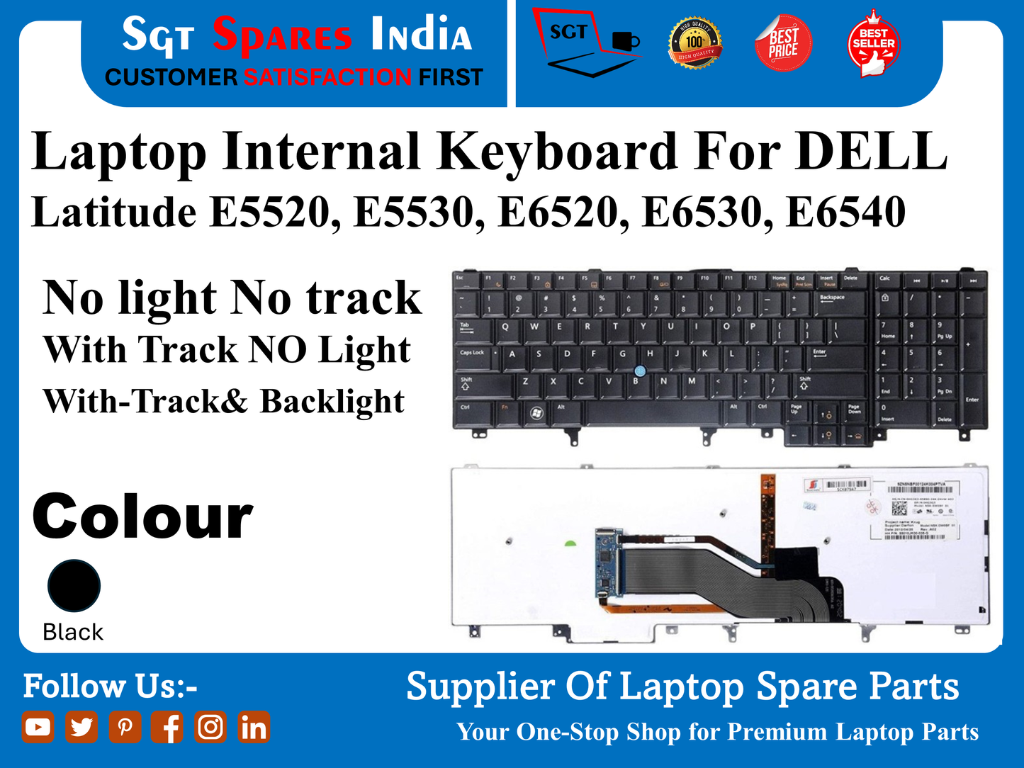 Laptop Internal Keyboard For DELL Latitude E5520, E5530, E6520, E6530, E6540 No light No track With Track NO Light With-Track& Backlight Colour Black