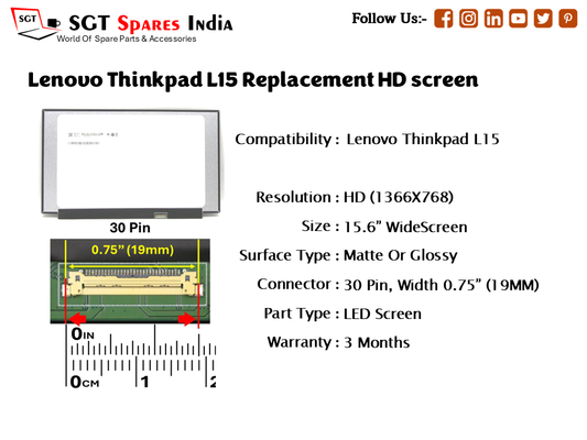Lenovo Thinkpad L15 Replacement HD screen
