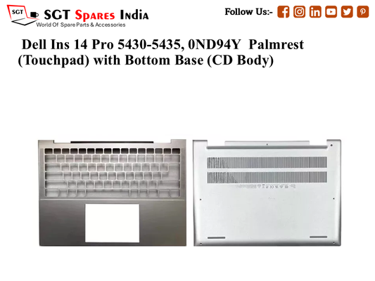 Dell Ins 14 Pro 5430-5435, 0ND94Y Palmrest (Touchpad) with Bottom Base (CD Body)