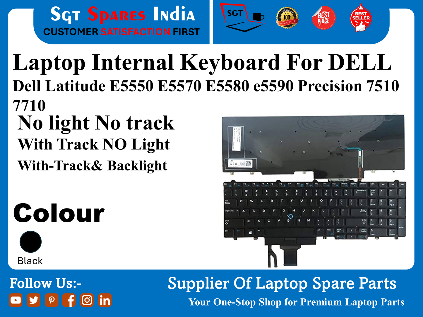 Laptop Internal Keyboard For DELL Dell Latitude E5550 E5570 E5580 e5590 Precision 7510 7710 No light No track With Track NO Light With-Track& Backlight Colour Black