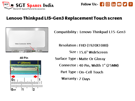 Lenovo Thinkpad L15-Gen3 Replacement Touch screen