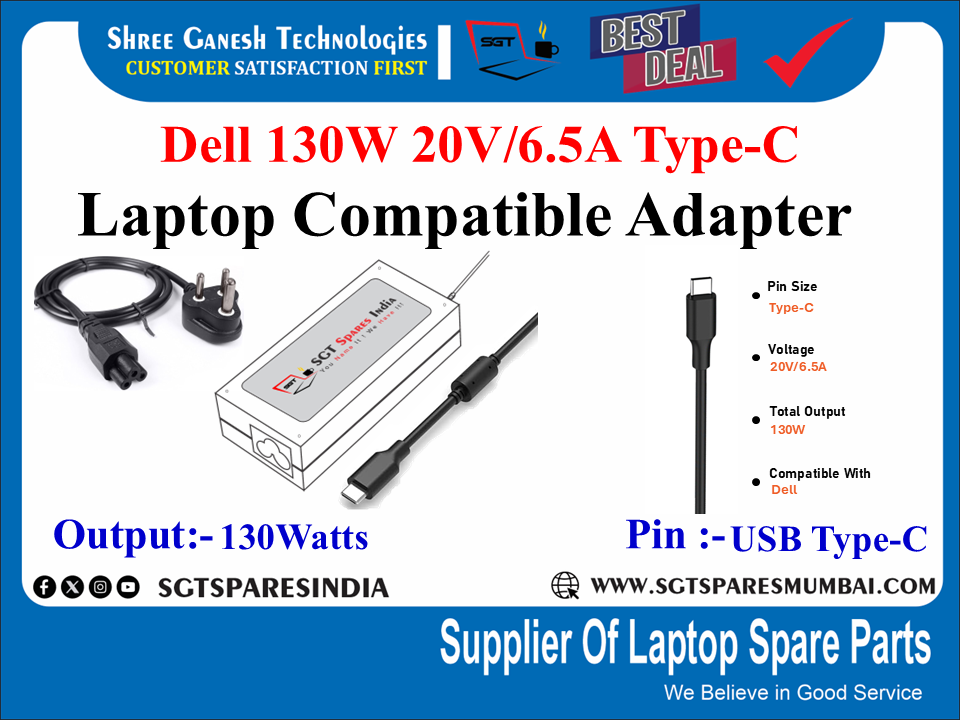 Dell 130W 20V/6.5A Type-C Laptop Compatible adapter