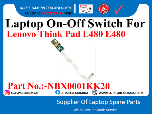 Laptop On-Off Switch For Lenovo ThinkPad L480, L490,  E480, E490 Part No..-NBX0001KK20