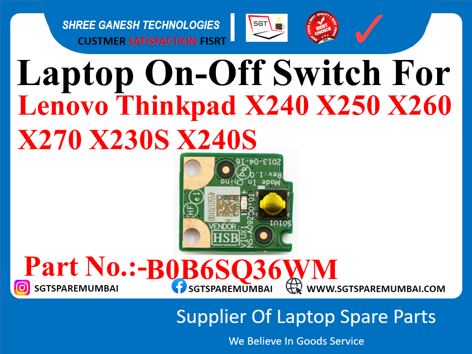 Laptop On-Off Switch For Lenovo Thinkpad X240 X250 X260 X270  X240S  Part No.:-B0B6SQ36WM |