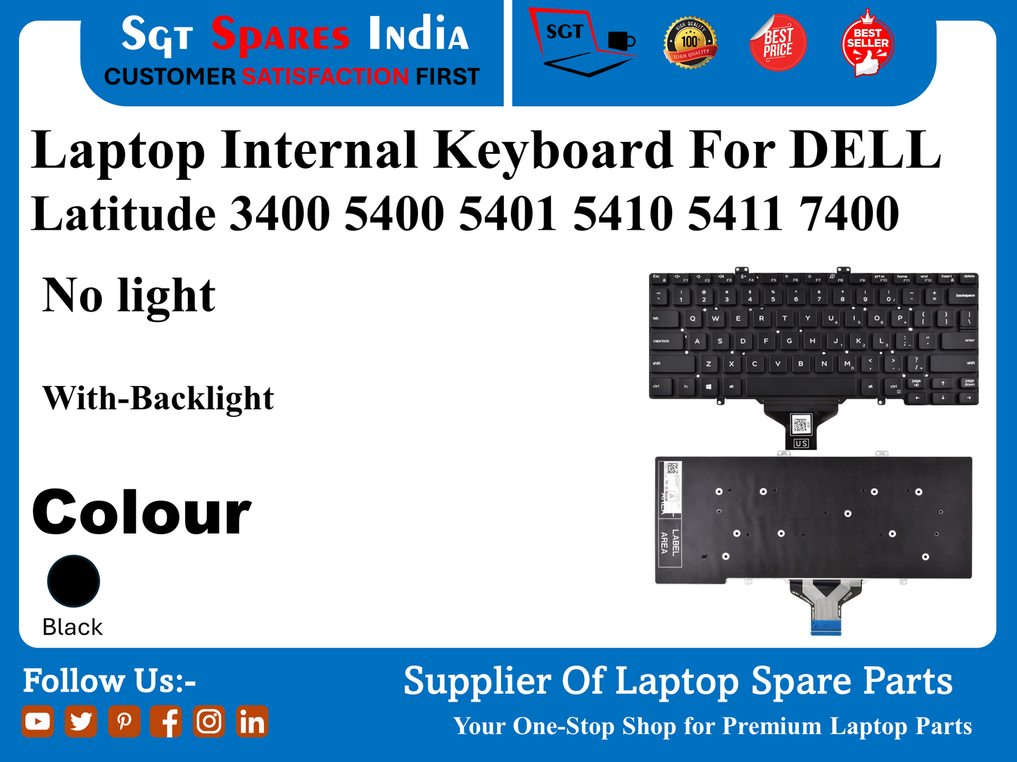 Laptop Internal Keyboard For DELL Latitude 3400 5400 5401 5410 5411 7400 No light With-Backlight Colour Black