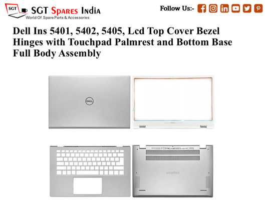 Dell Ins 5401, 5402, 5405, 0CXCY0 Laptop Lcd Top Cover Bezel Hinges with Touchpad Palmrest and Bottom Base Full Body Assembly