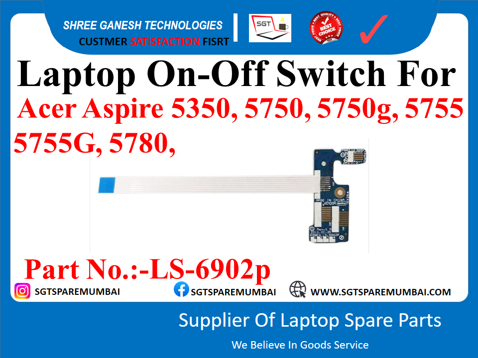 Laptop On-Off Switch For Acer Aspire 5350, 5750, 5750g, 5755 5755G, 5780, Part No.:-LS-6902p