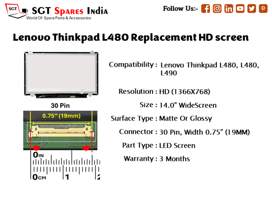 Lenovo Thinkpad L480 Replacement HD screen