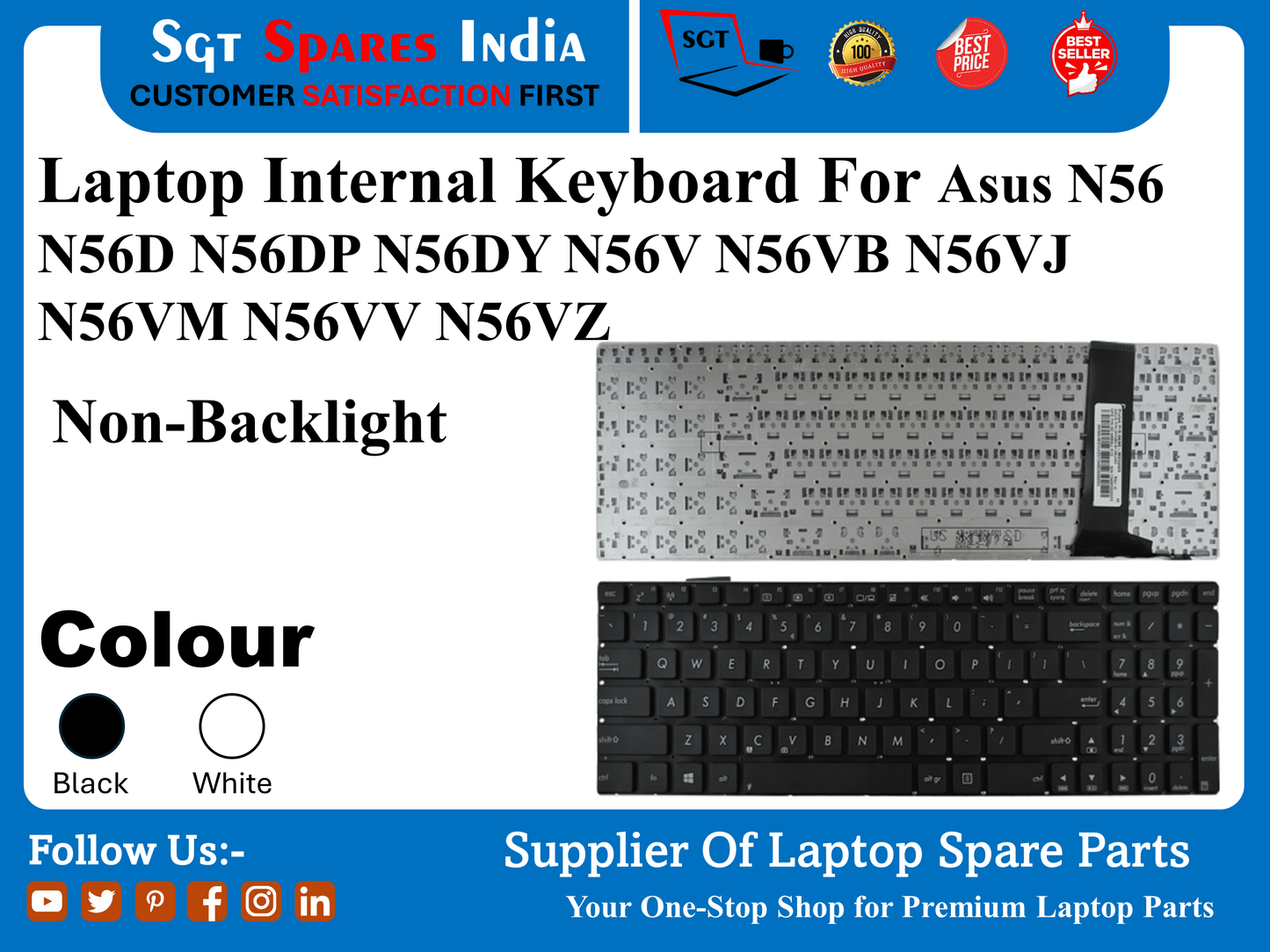 Laptop Internal Keyboard For Asus N56 N56D N56ĐP N56DY N56V N56VB N56VJ N56VM N56VV N56VZ Non-Backlight Colour Black White