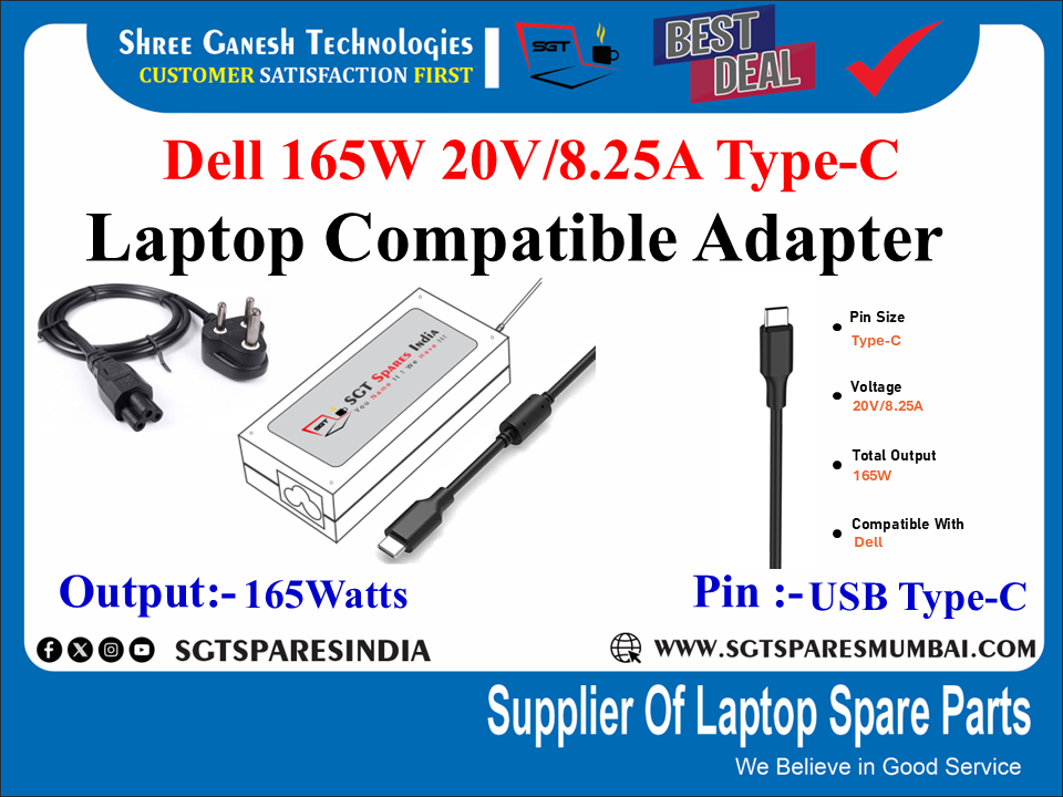 Dell 165W 20V/8.25A Type-C Laptop Compatible adapter