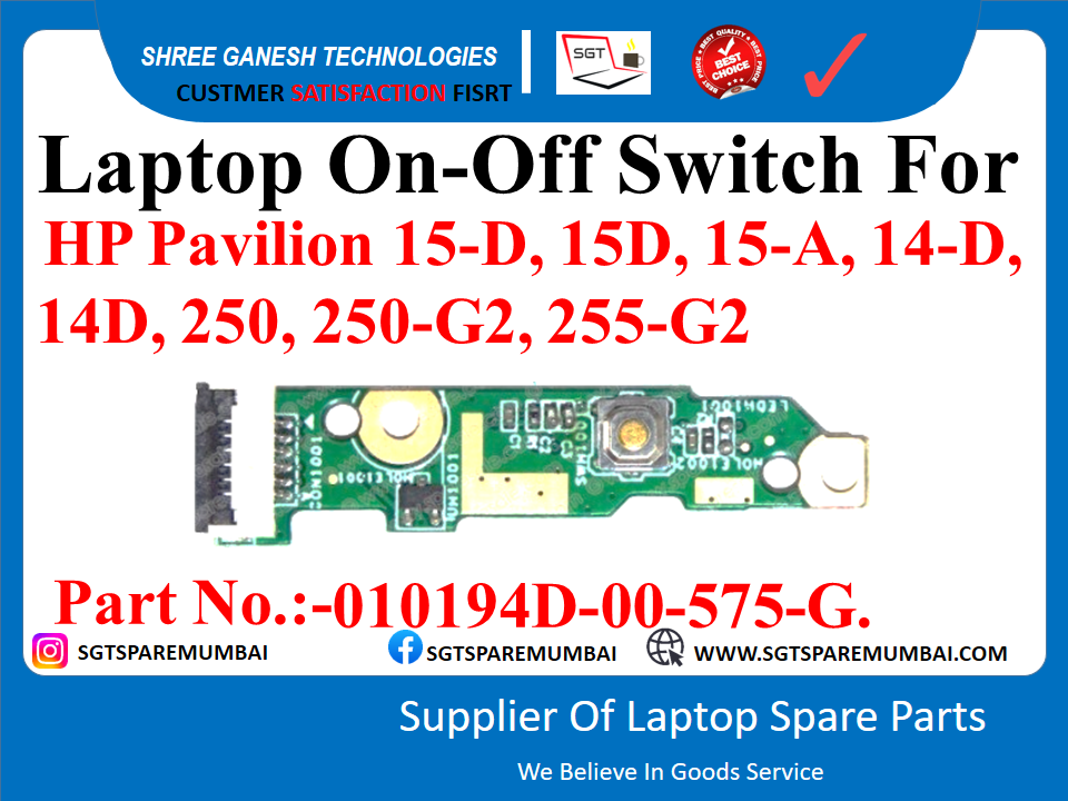 Laptop On-Off Switch Fol HP Pavilion 15-D, 15D, 15-A, 14-D 14D, 250, 250-G2, 255-G2