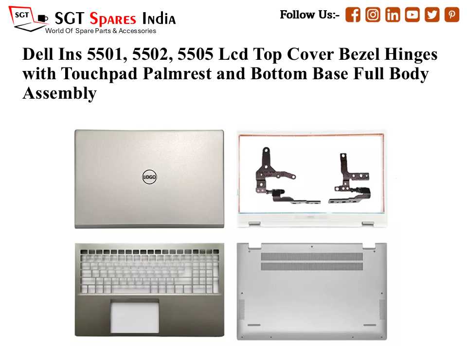 Dell Ins 5501, 5502, 5505, 0H00F3 Laptop Lcd Top Cover Bezel Hinges with Touchpad Palmrest and Bottom Base Full Body Assembly