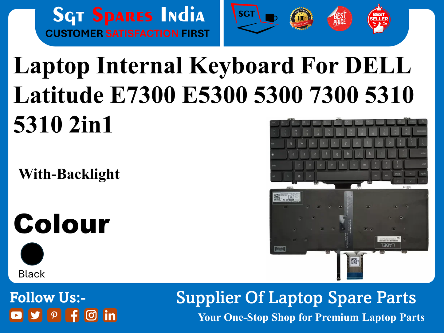 Laptop Internal Keyboard For DELL Latitude E7300 E5300 5300 7300 5310 5310 2in 1 With-Backlight Colour Black