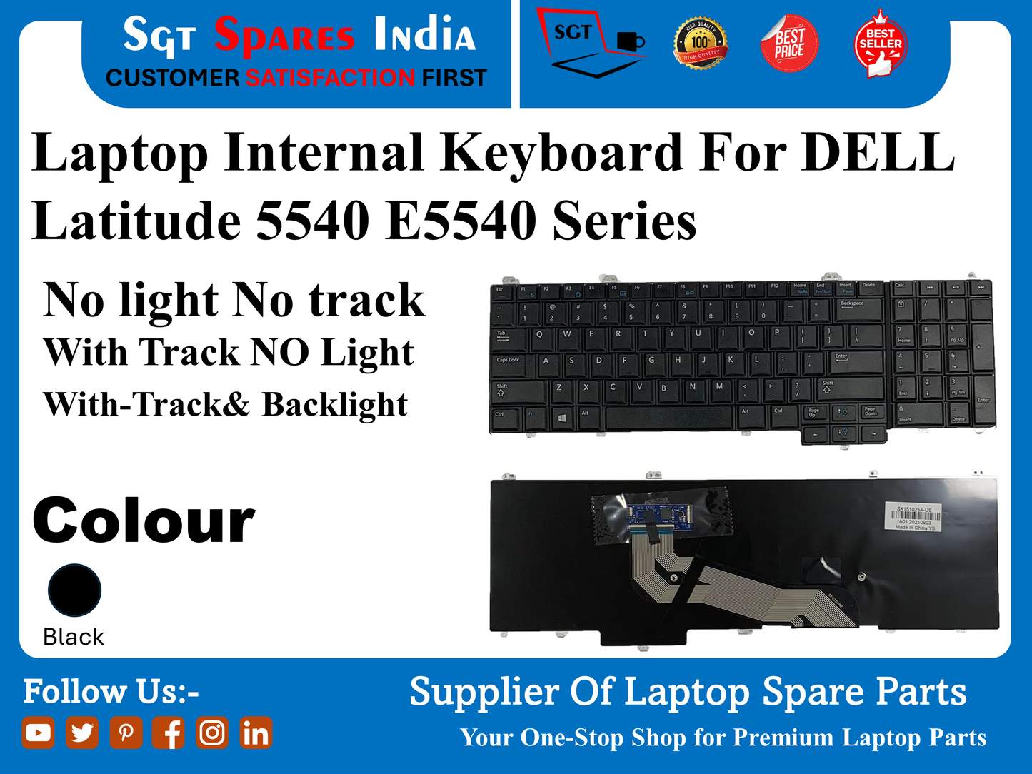 Laptop Internal Keyboard For DELL Latitude 5540 E5540 Series No light No track With Track NO Light With-Track& Backlight Colour Black