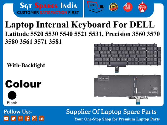 Laptop Internal Keyboard For DELL Latitude 5520 5530 5540 5521 5531, Precision 3560 3570 3580 3561 3571 3581 With-Backlight Colour Black