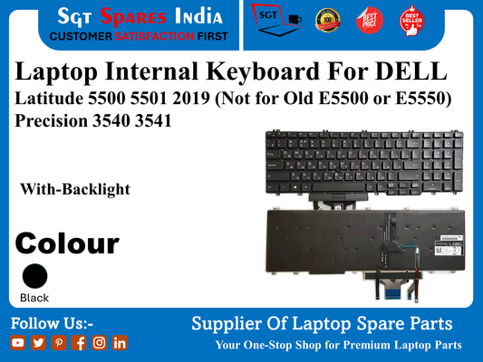 Laptop Internal Keyboard For DELL Latitude 5500 5501 2019 (Not for Old E5500 or E5550) Precision 3540 3541 With-Track & Backlight Colour Black