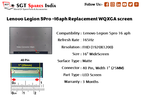 Lenovo Legion 5Pro -16aph Replacement WQXGA screen