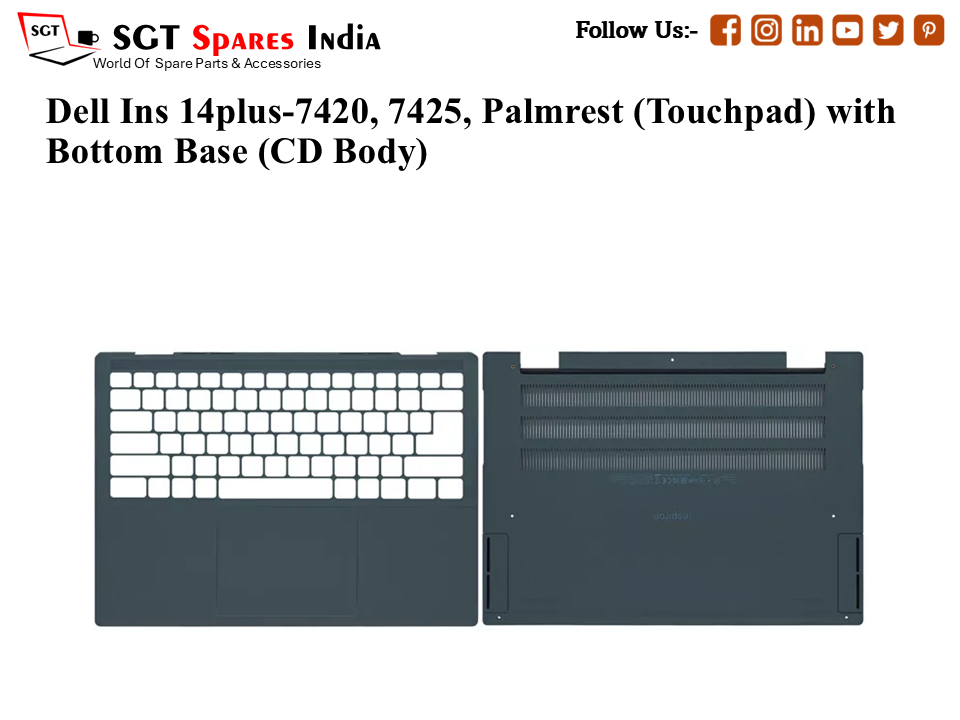Dell Ins 14plus-7420, 7425, Palmrest (Touchpad) with Bottom Base (CD Body)