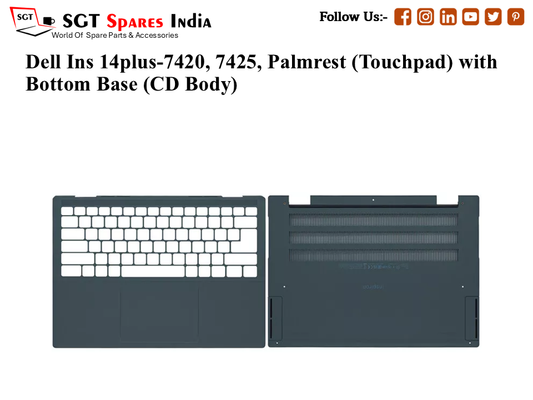 Dell Ins 14plus-7420, 7425, Palmrest (Touchpad) with Bottom Base (CD Body)