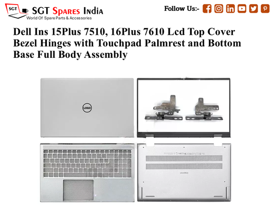 Dell Ins 7510, 0G2NCT Laptop Lcd Top Cover Bezel Hinges with Touchpad Palmrest and Bottom Base Full Body Assembly