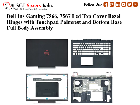 Dell Ins Gaming 7566, 7567 0R6JR9 Laptop Lcd Top Cover Bezel Hinges with Touchpad Palmrest and Bottom Base Full Body Assembly